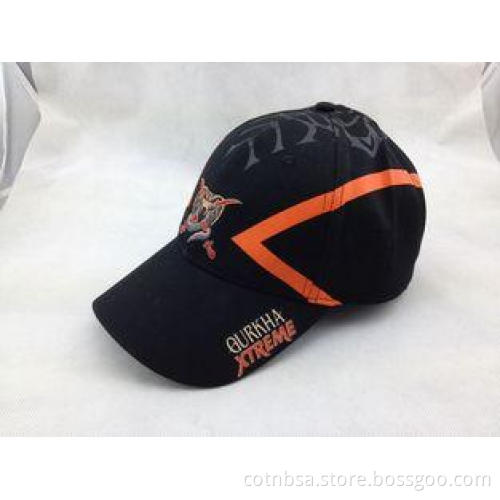 Orange Printed Fitted Black Cotton Baseball Cap Hat with Em